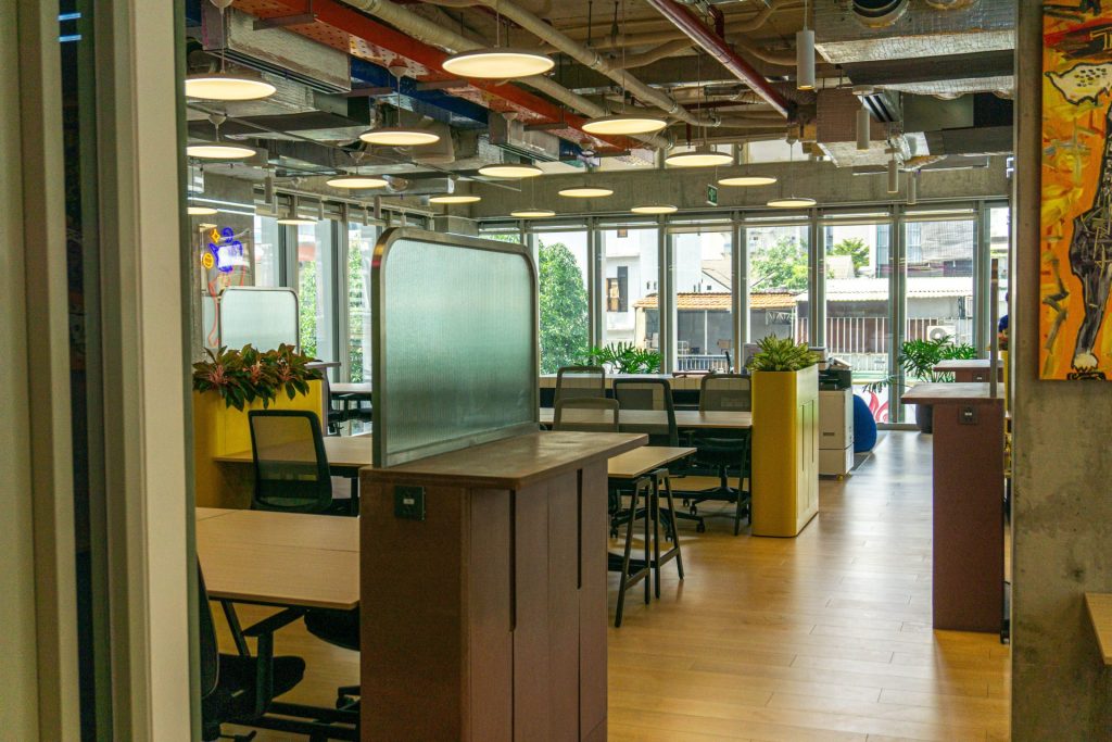 A thoughtful furniture arrangement creates clear pathways and a professional feel.