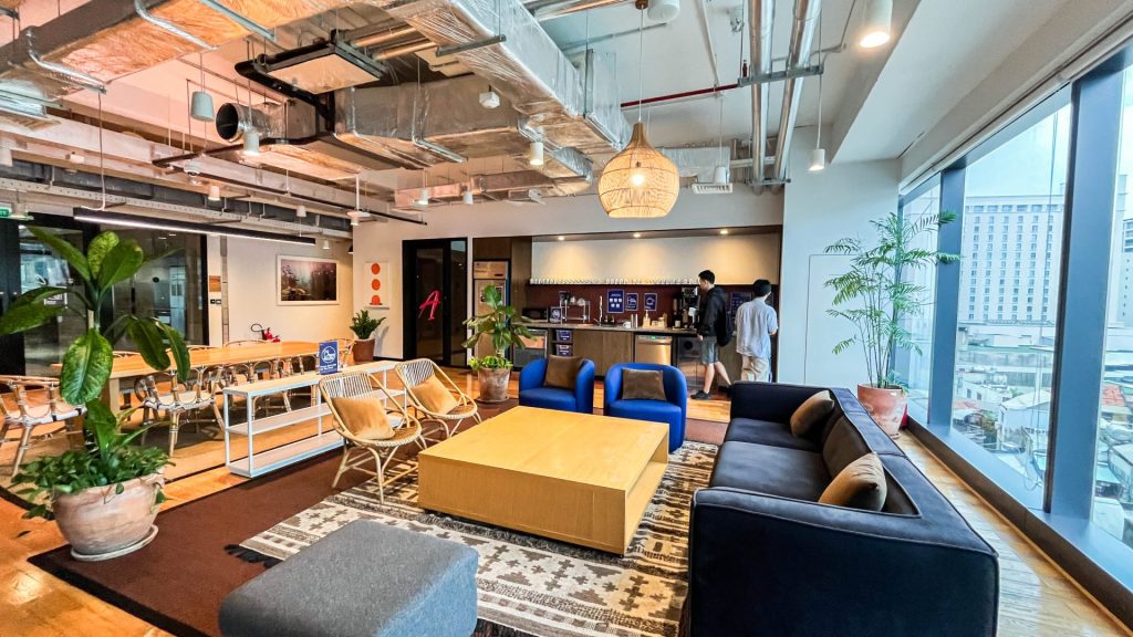 Office kitchen with barista coffee and healthy snacks.