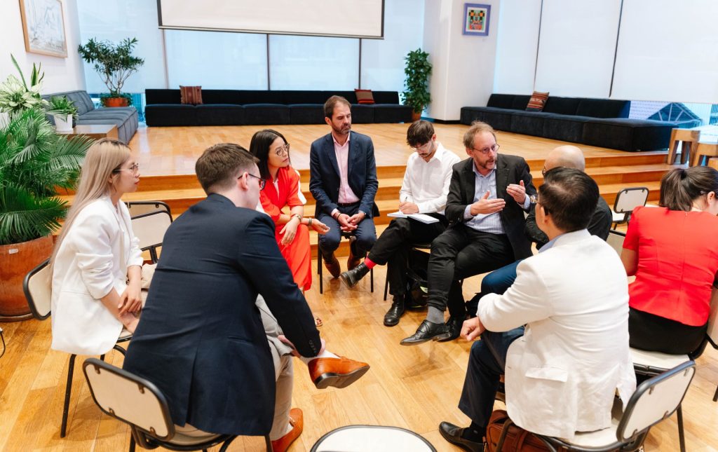 An open-plan collaboration zone at The Sentry fostering teamwork.