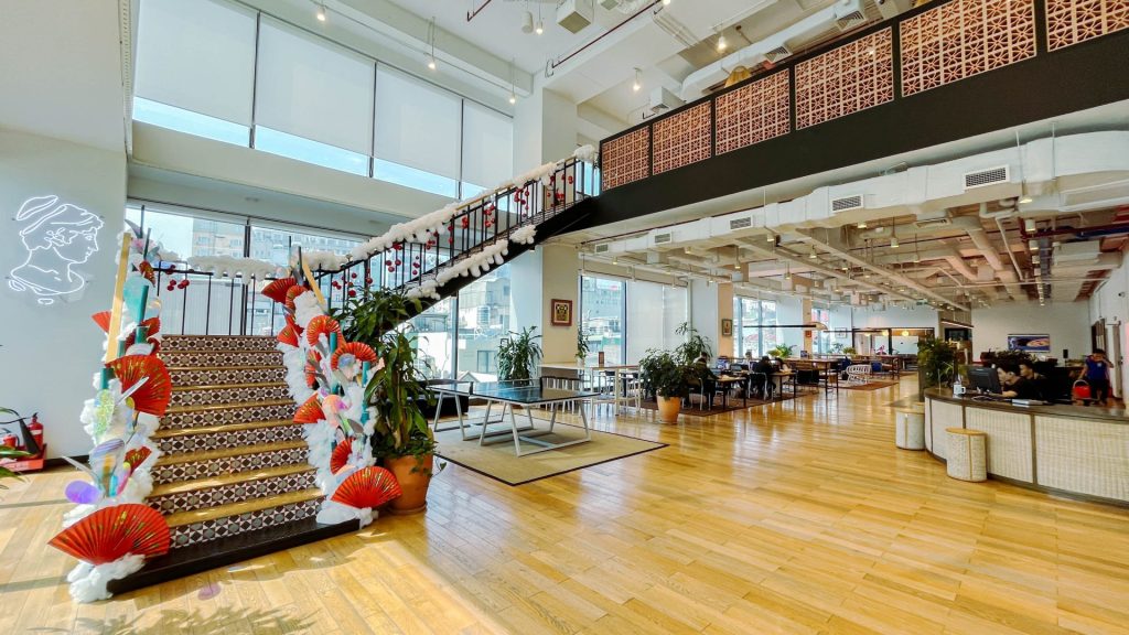 A comfortable, stylish lounge area or reception desk