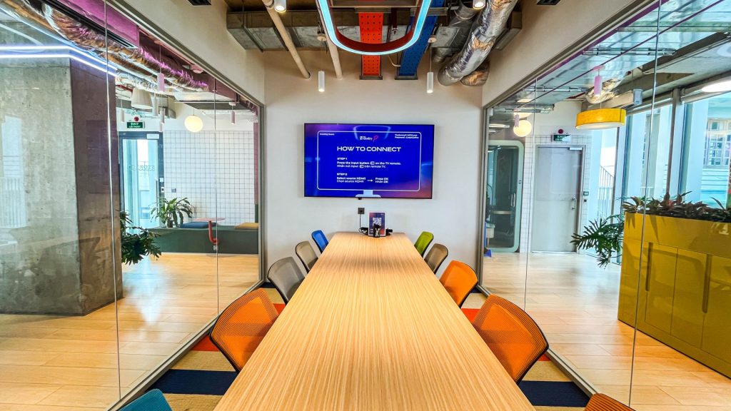 A view of a private office or meeting room.