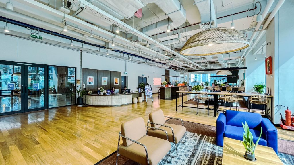The welcoming reception area and community management desk at The Sentry.