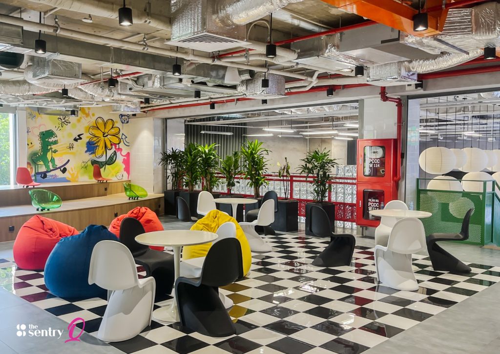 The Sentry shared amenities area including communal lounge and refreshment station