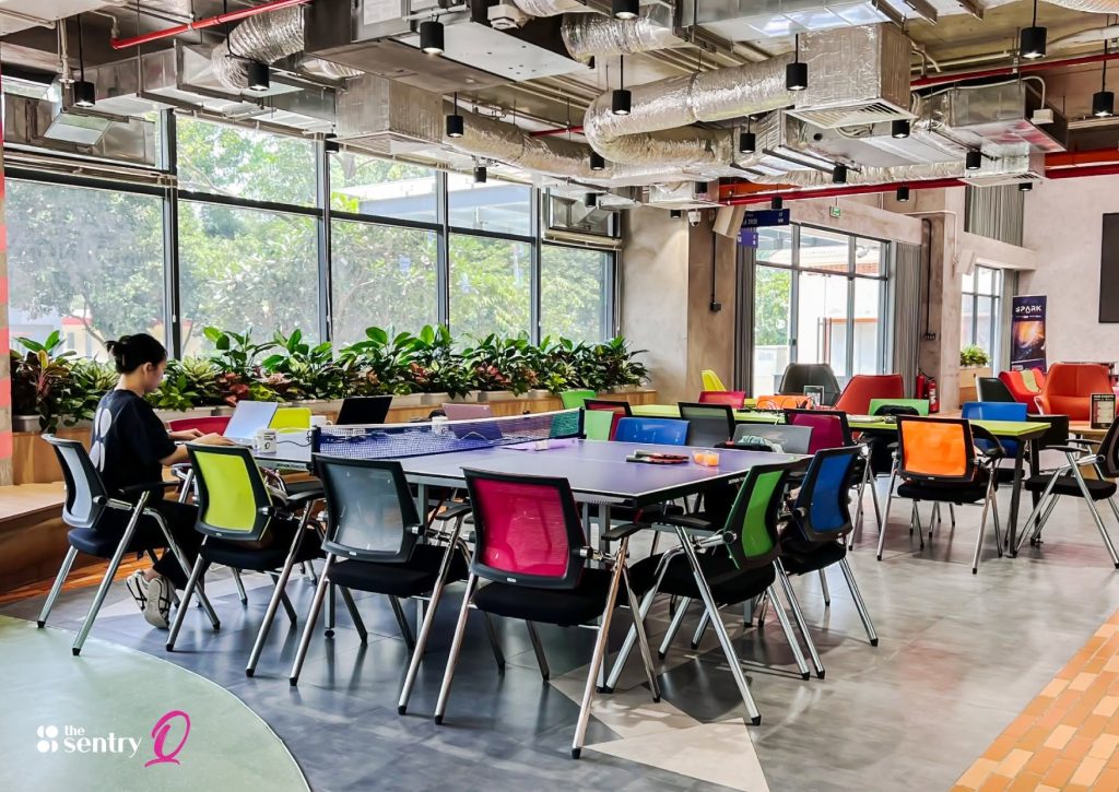 Open-plan coworking desks at The Sentry HCMC