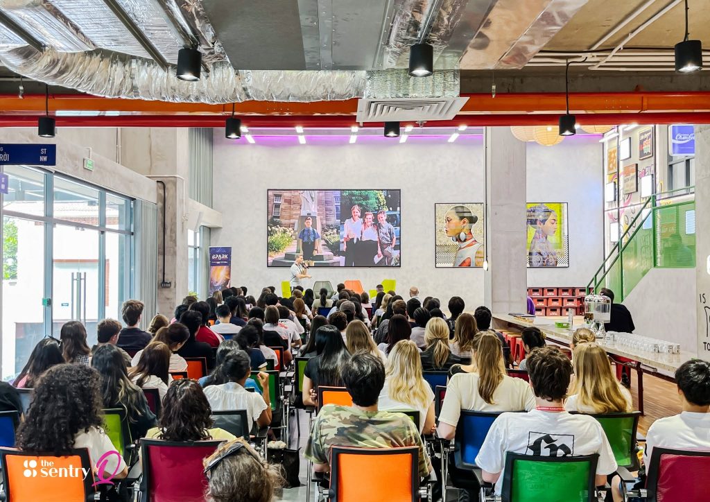 Community event or networking gathering in The Sentry common space