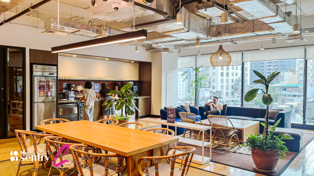 Community lounge and bookable meeting rooms at a The Sentry building in Ho Chi Minh City.