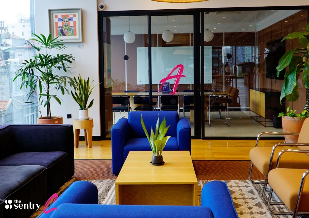 Business lounge and breakout area at The Sentry coworking space