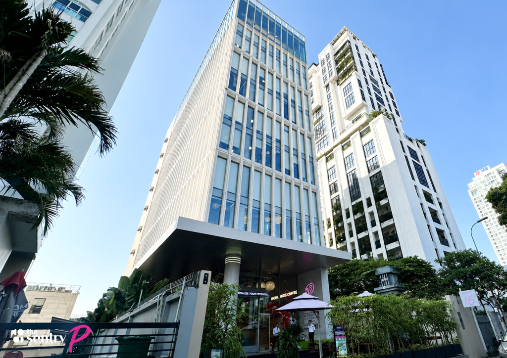 Exterior view of The Sentry building in Ho Chi Minh City at dusk